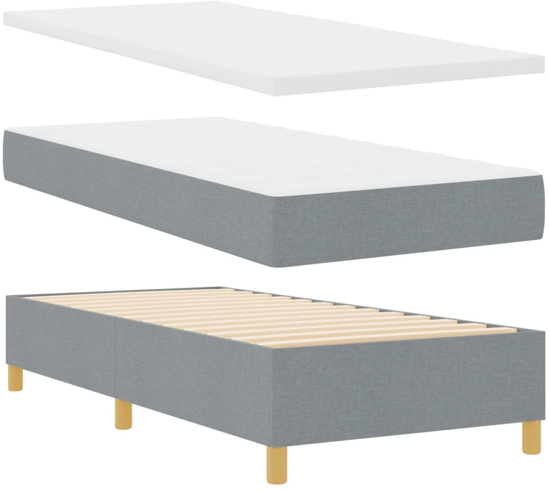 Κρεβάτι Box Spring με Στρώμα & Πάγκο vidaXL Γκρι Ανοιχτό 100x200 εκ. Ύφασμα