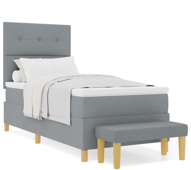 Κρεβάτι Box Spring με Στρώμα & Πάγκο vidaXL Γκρι Ανοιχτό 100x200 εκ. Ύφασμα