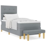 Κρεβάτι Box Spring με Στρώμα & Πάγκο vidaXL Γκρι Ανοιχτό 100x200 εκ. Ύφασμα