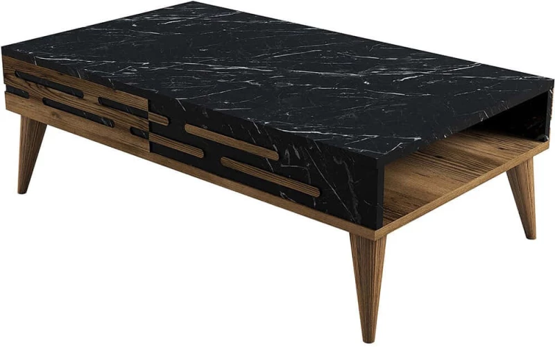 Τραπέζι Σαλονιού Valensiya 845HCT5361 105x34,6x60cm Marble Effect Black-Walnut