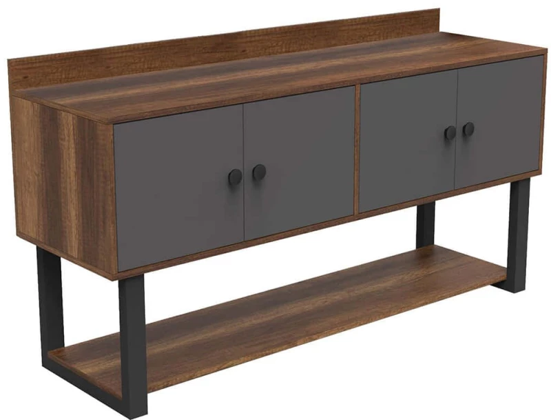 Μπουφές 956LCS1510 180x85x93,2cm Anthracite-Walnut Μοριοσανίδα, Μέταλλο