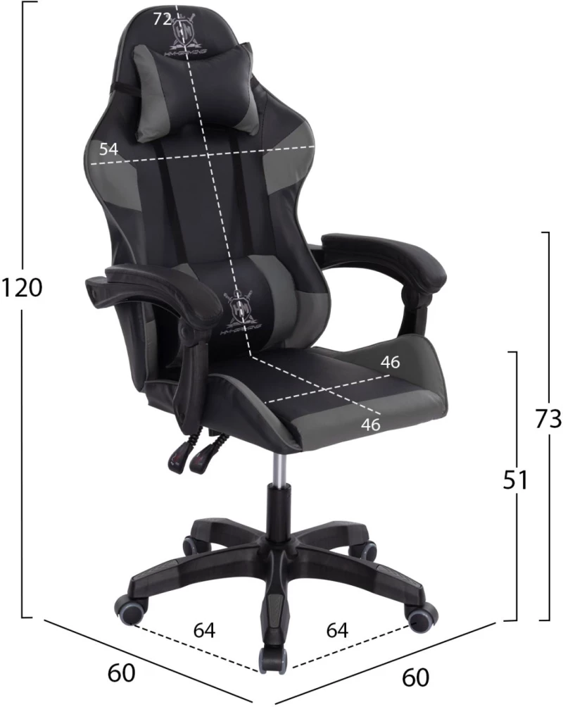 ΠΟΛΥΘΡΟΝΑ GAMING DARREN  ΜΑΥΡΟ-ΓΚΡΙ PVC & NYLON 51x49x125Υεκ.