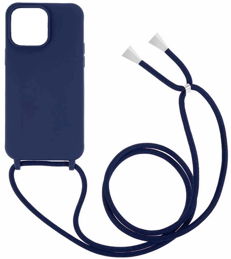 Θήκη Σιλικόνης GREEN ON με Κορδόνι Κολιέ για iPhone 15 - Σκούρο Μπλε