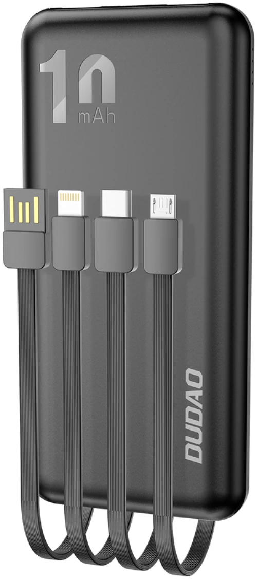 Dudao Universal Power Bank 10000mAh με Καλώδιο Micro USB / USB Type C / Lightning - Μαύρο K6Pro