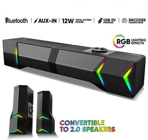 ARMAGGEDDON Gaming Αποσπώμενα Ηχεία RGB Stereo Bluetooth Soundbar XBAR 2 12W - Μαύρο