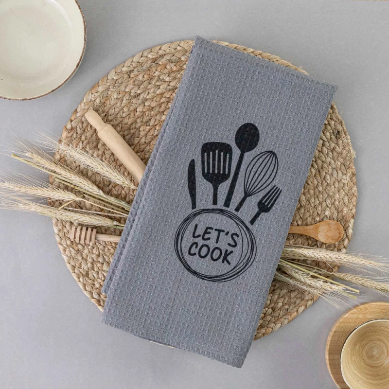 Πετσέτα Κουζίνας (50x70) Waffle Let's Cook Γκρι βαμβακερή Borea