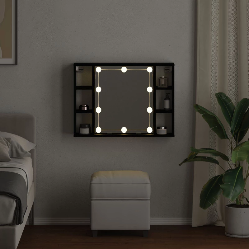 vidaXL Καθρέφτης Ντουλάπι LED - Μαύρη Δρυς - 76x15x55 εκ. - Κατασκευασμένο από Επεξεργασμένο Ξύλο
