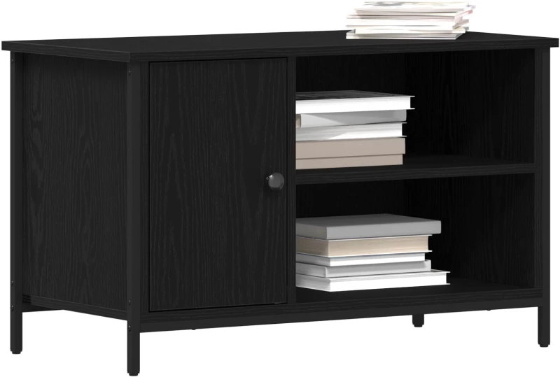 vidaXL Κάστρο Τηλεόρασης Μαύρο Δρυς 80x40x50 εκ Επεξεργασμένο Ξύλο και Χάλυβας