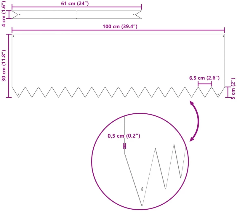 vidaXL Περιορισμοί Γκαζόν 20 τεμ Μαύρη 100x0,5x30 εκ Πλαστική