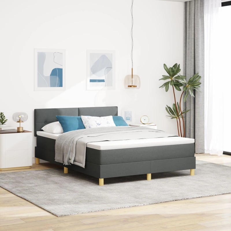 vidaXL Κρεβάτι με Στρώμα Σκούρο Γκρι 160x200 εκ. Ύφασμα