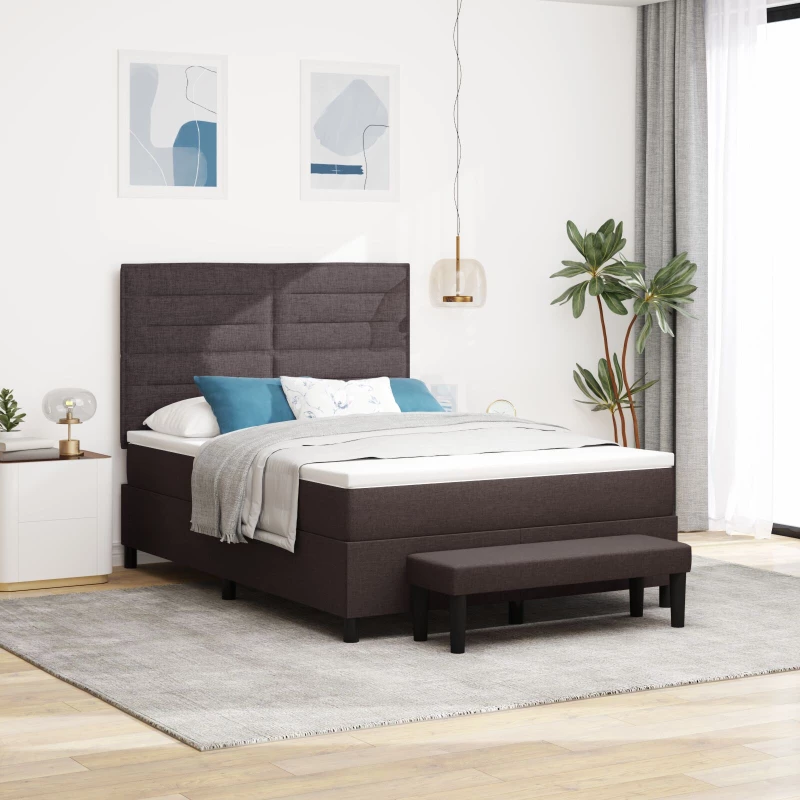 vidaXL Κρεβάτι με Στρώμα & Πάγκο Καφέ 140x200 εκ. Ύφασμα