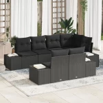 vidaXL Σετ Καναπέ 7 τεμαχίων με Μαξιλάρια Μαύρο Πολυ Ρατάν