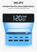 RELIFE σταθμός φόρτισης Q2, 4x USB-C & 4x USB, 120W, GaN, μπλε