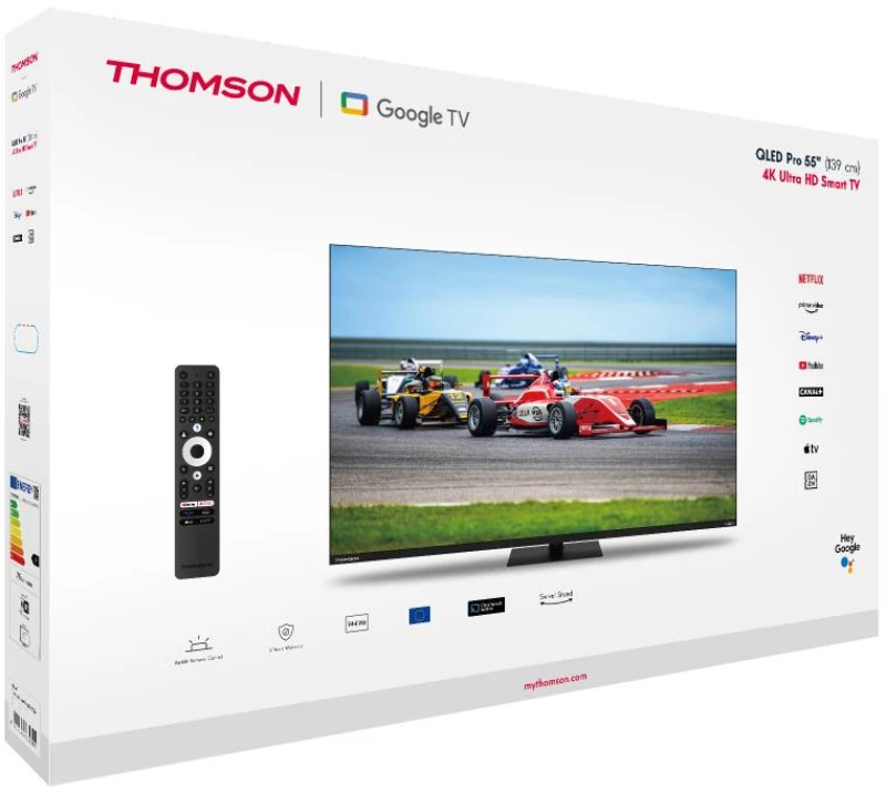 TV Set|THOMSON|55"|4K/Smart|QLED|3840x2160|Wireless LAN|Bluetooth|Google TV|Black|55QG7C14