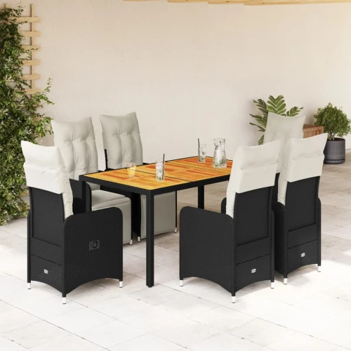 vidaXL Σετ Επίπλων Bistro Κήπου 7 τεμ Μαύρο Συνθετ. Ρατάν με Μαξιλάρια