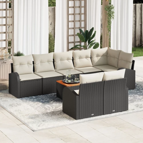 vidaXL Σετ Καναπέ 9 Τεμαχίων Κήπου με Μαξιλάρια Μαύρο Πολυ Ρατάν Ακακία