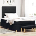 vidaXL Κρεβάτι με Στρώμα & Παγκάκι Μαύρο 120x190 cm Ύφασμα