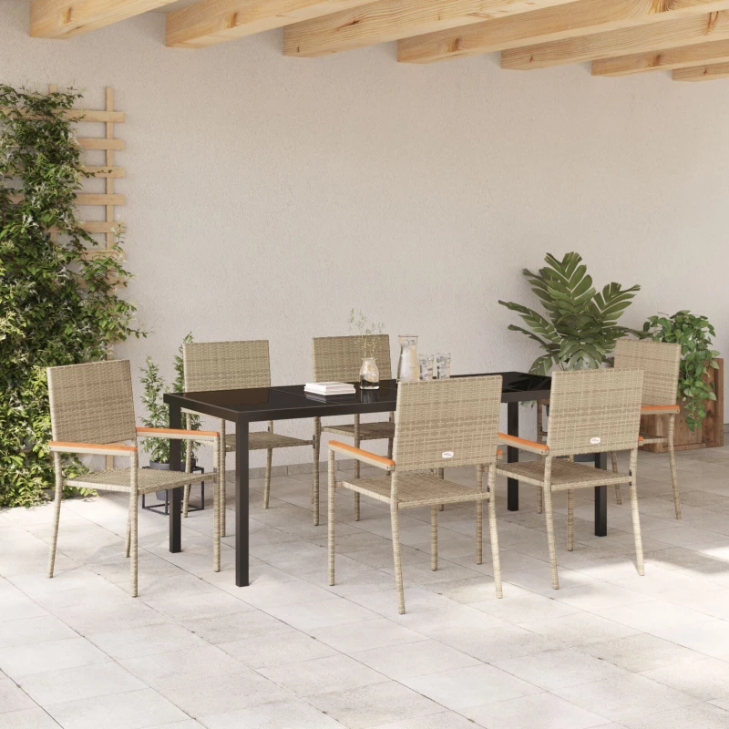 vidaXL Σετ Τραπεζαρίας Κήπου 7 Τεμαχίων Μπεζ Πολυ Ρατάν