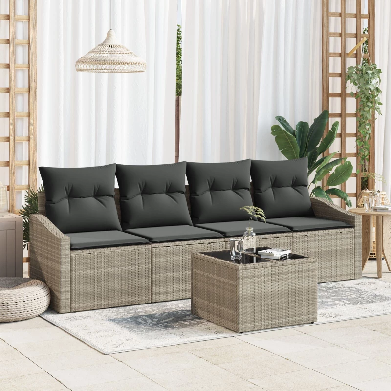 vidaXL Σετ Τραπεζαρίας 5 Τεμαχίων με Μαξιλάρια Light Grey Πολυ Ρατάν