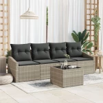 vidaXL Σετ Τραπεζαρίας 5 Τεμαχίων με Μαξιλάρια Light Grey Πολυ Ρατάν