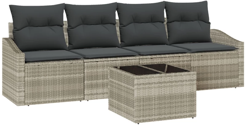 vidaXL Σετ Τραπεζαρίας 5 Τεμαχίων με Μαξιλάρια Light Grey Πολυ Ρατάν