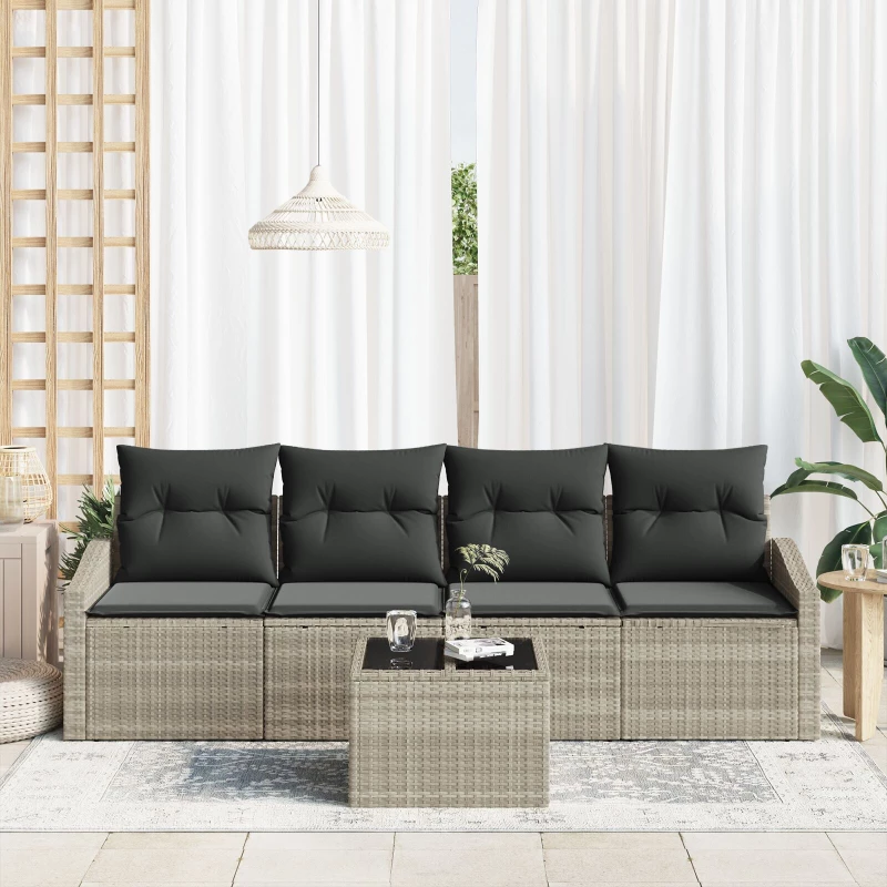 vidaXL Σετ Τραπεζαρίας 5 Τεμαχίων με Μαξιλάρια Light Grey Πολυ Ρατάν