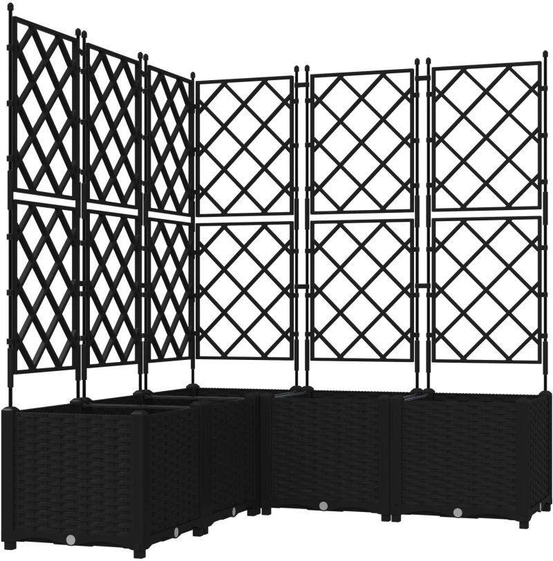 vidaXL Γλάστρα Κήπου με Τρέλλις 5 τεμ Μαύρη 120x120x143 εκ