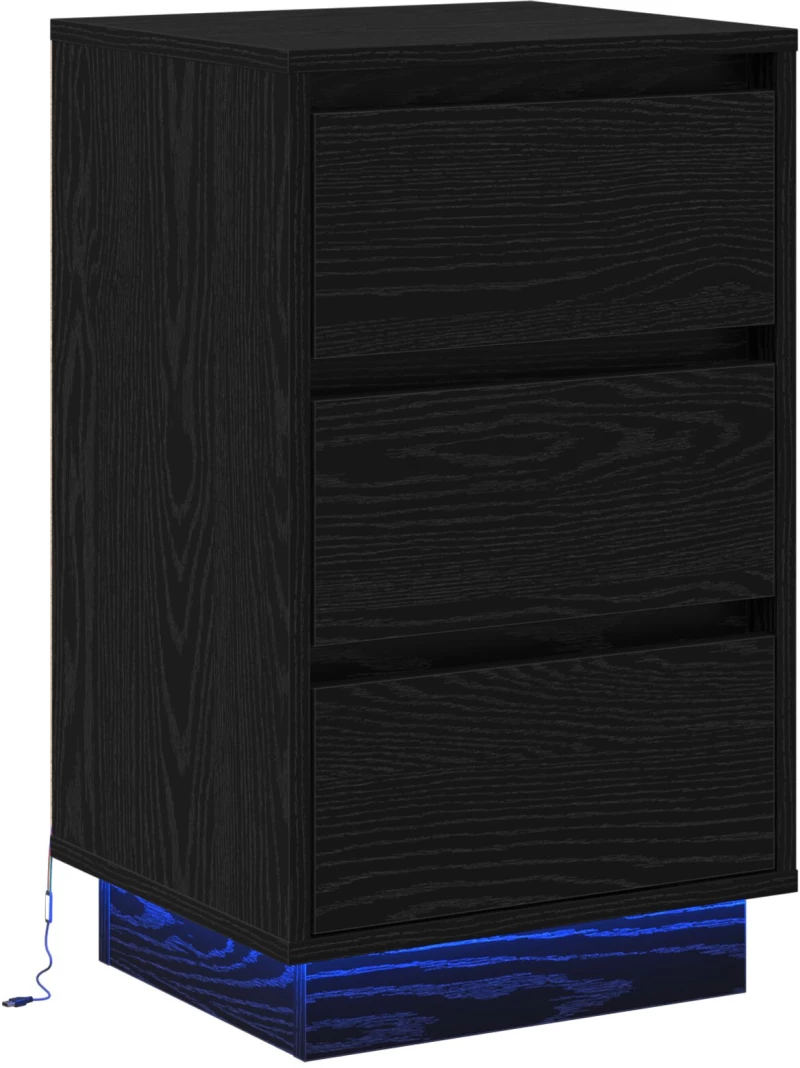 vidaXL Κομοδίνο με LED Μαύρης Δρυός 39x34.5x65 εκ. Επεξεργασμένο Ξύλο