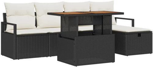 vidaXL Σετ Καναπέ Κήπου 6 Τεμαχίων με Μαξιλάρια Μαύρο Πολυ Ρατάν, vidaXL Διθέσιος Καναπές Κήπου με Μαξιλάρια Μαύρο Πολυ Ρατάν