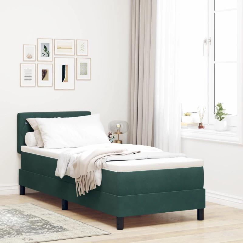 vidaXL Κρεβάτι Box Spring με Στρώμα Σκούρο Πράσινο 80x200 cm Βελούδο