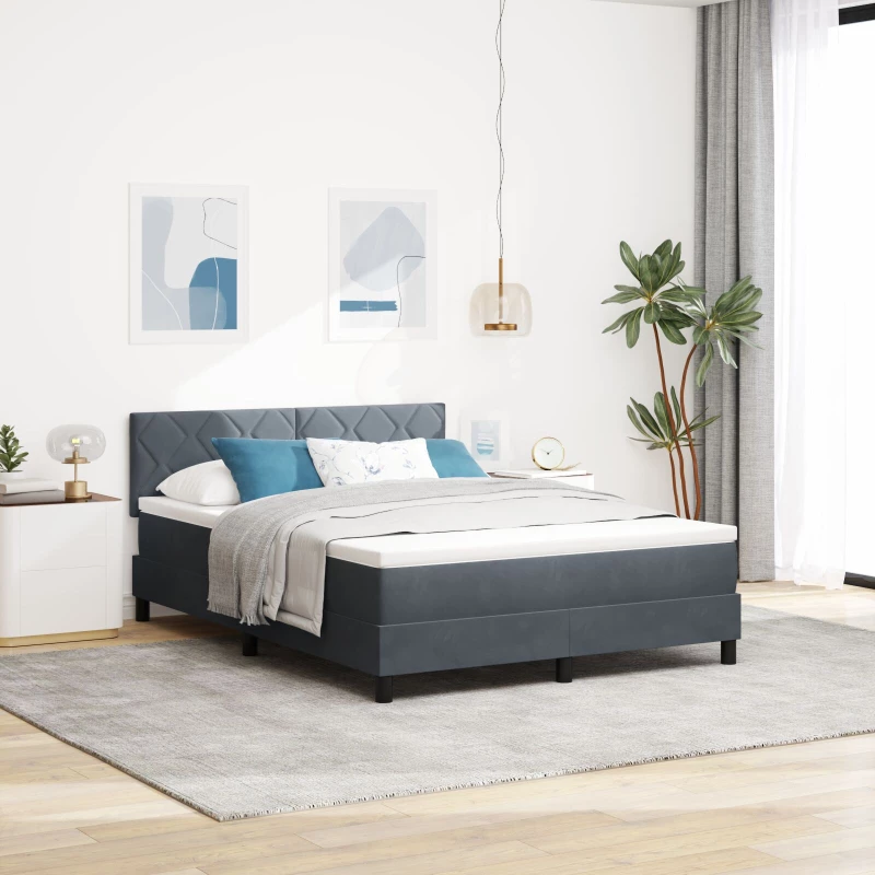 Κρεβάτι Box Spring με στρώμα vidaXL Σκούρο Γκρι 160x200 εκ Βελούδο