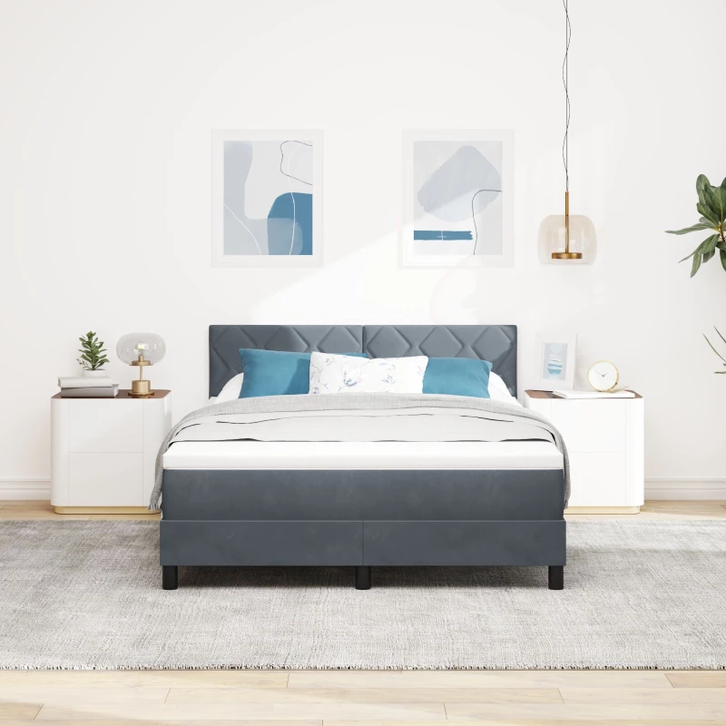 Κρεβάτι Box Spring με στρώμα vidaXL Σκούρο Γκρι 160x200 εκ Βελούδο