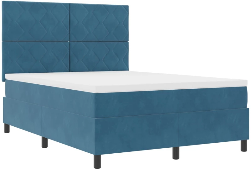 κρεβάτι Box Spring με στρώμα vidaXL Σκούρο Μπλε 160x200 εκ. Βελούδο