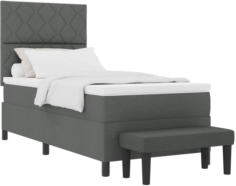 vidaXL Κρεβάτι Box Spring με Στρώμα & Πάγκο Σκούρο Γκρι 90x190 εκ Ύφασμα