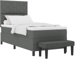 vidaXL Κρεβάτι Box Spring με Στρώμα & Πάγκο Σκούρο Γκρι 90x190 εκ Ύφασμα