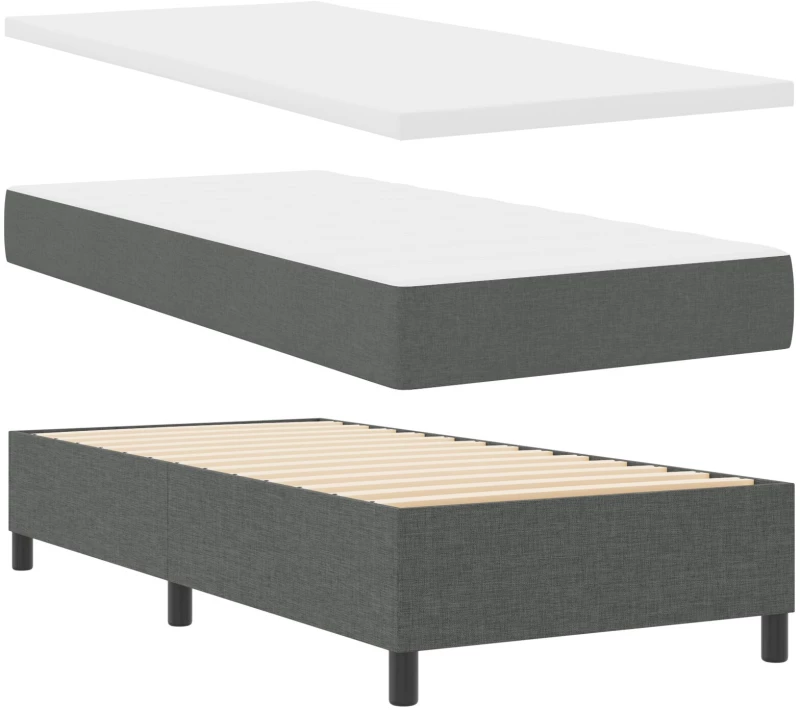 vidaXL Κρεβάτι Box Spring με Στρώμα & Πάγκο Σκούρο Γκρι 90x190 εκ Ύφασμα