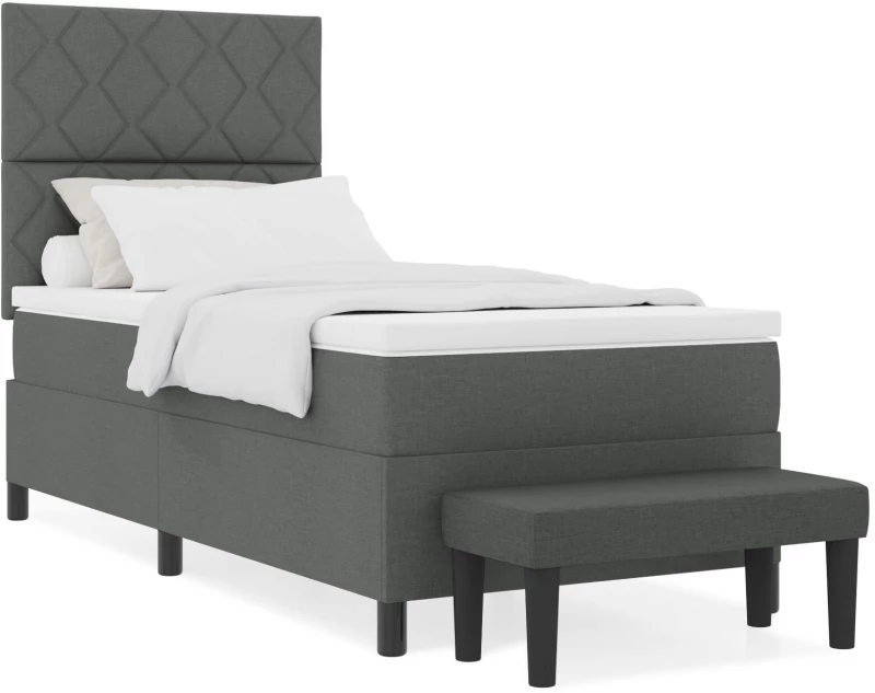 vidaXL Κρεβάτι Box Spring με Στρώμα & Πάγκο Σκούρο Γκρι 90x190 εκ Ύφασμα
