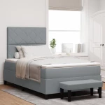vidaXL Κρεβάτι Box Spring με Στρώμα & Πάγκο Ανοιχτό Γκρι 120x200 εκ. Ύφασμα