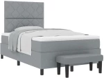 vidaXL Κρεβάτι Box Spring με Στρώμα & Πάγκο Ανοιχτό Γκρι 120x200 εκ. Ύφασμα