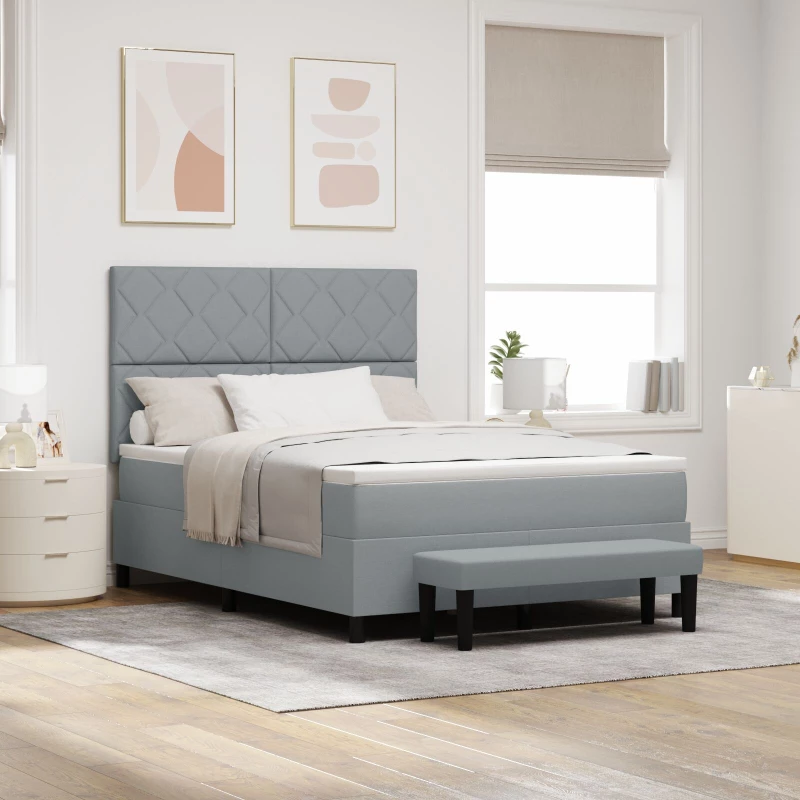 vidaXL Κρεβάτι Box Spring με Στρώμα & Μπάγκο Ανοιχτό Γκρι 160x200 εκ. Ύφασμα
