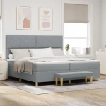 vidaXL Κρεβάτι Box Spring με Στρώμα & Μπάγκα Ανοιχτό Γκρι 200x200 εκ. Ύφασμα