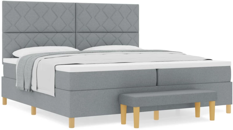vidaXL Κρεβάτι Box Spring με Στρώμα & Μπάγκα Ανοιχτό Γκρι 200x200 εκ. Ύφασμα