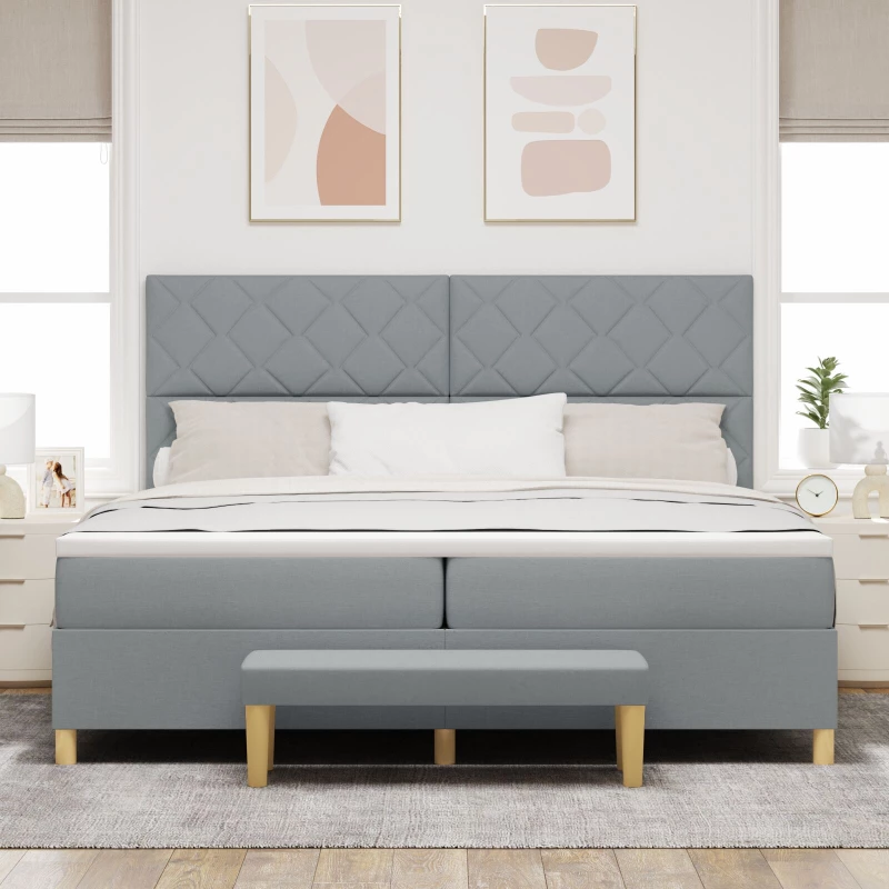 vidaXL Κρεβάτι Box Spring με Στρώμα & Μπάγκα Ανοιχτό Γκρι 200x200 εκ. Ύφασμα