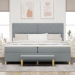 vidaXL Κρεβάτι Box Spring με Στρώμα & Μπάγκα Ανοιχτό Γκρι 200x200 εκ. Ύφασμα