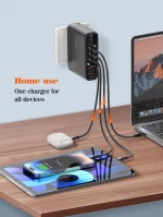 LDNIO σταθμός φόρτισης A6140C, 3x USB-C/3x USB, 140W, PD/QC, GaN, μαύρος