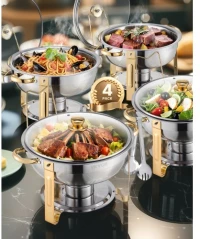 VEVOR 5 Qt 4 Pack Round Chafing Dish Buffet Set Full-Size Pan Stainless Steel
