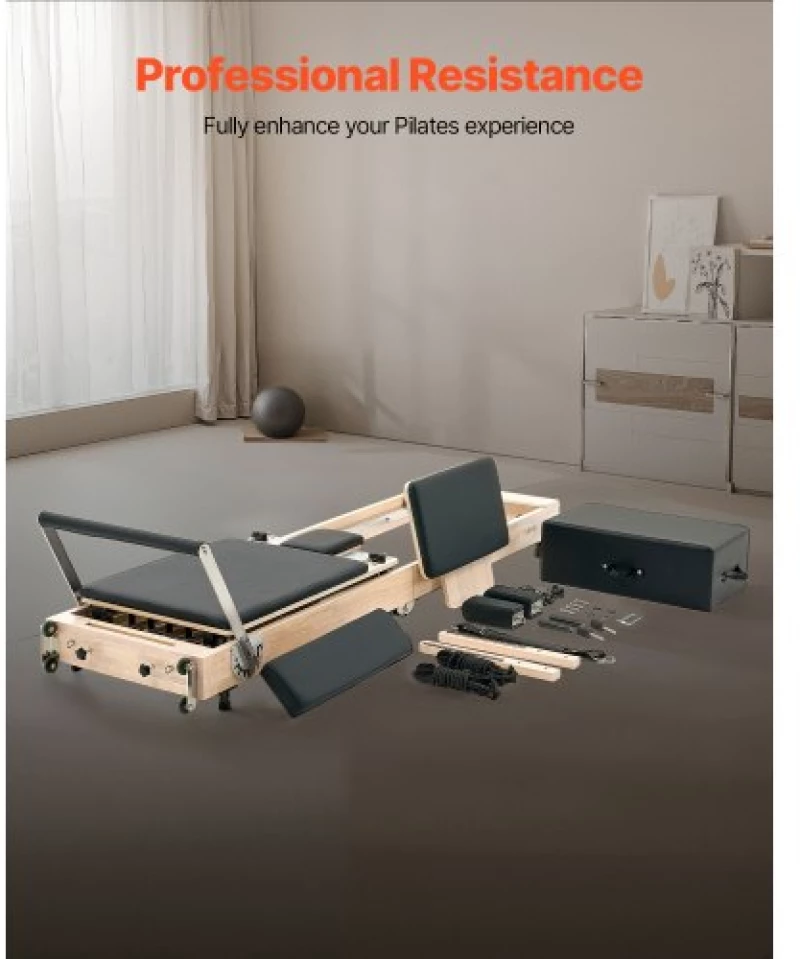 VEVOR Foldable Pilates Reformer Wooden Pilates Machine Home Gym Equipment