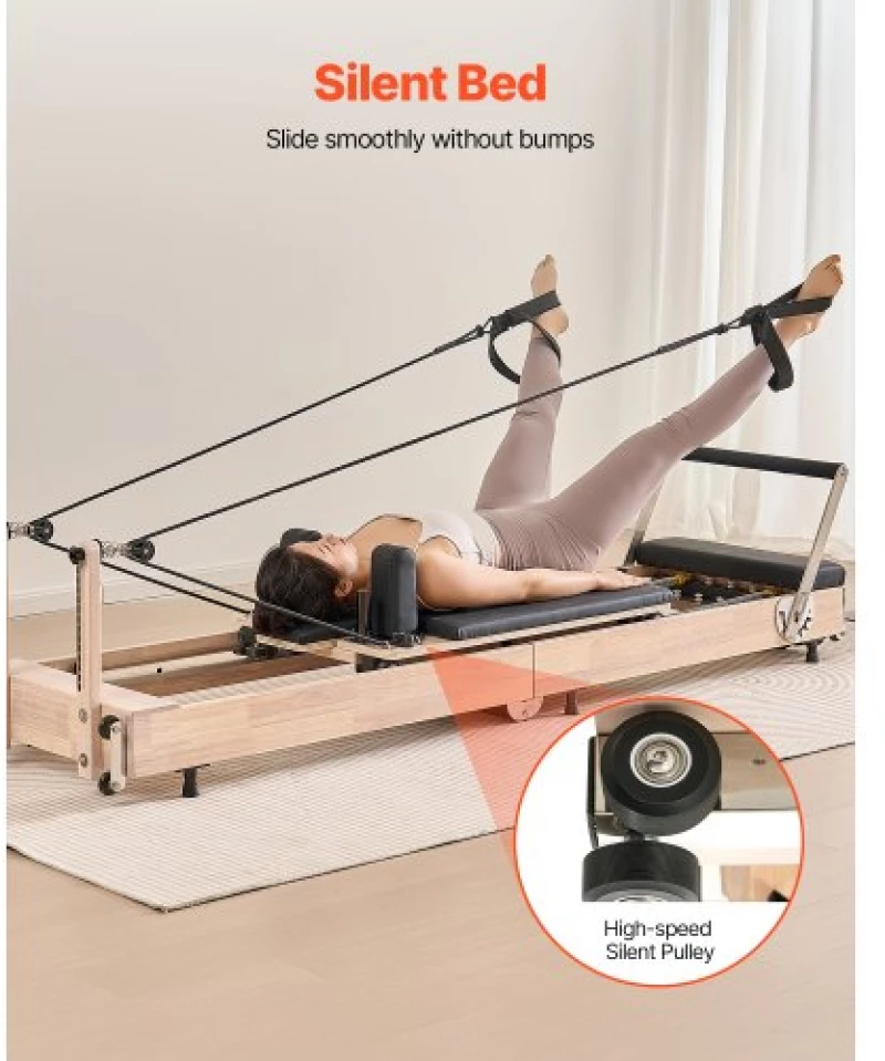 VEVOR Foldable Pilates Reformer Wooden Pilates Machine Home Gym Equipment