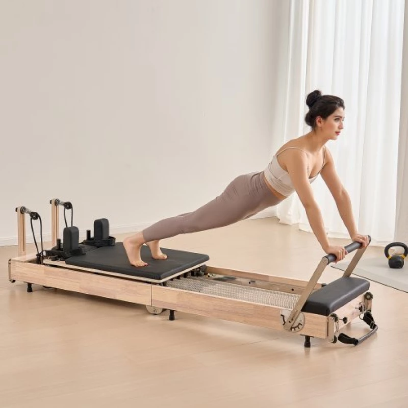 VEVOR Foldable Pilates Reformer Wooden Pilates Machine Home Gym Equipment
