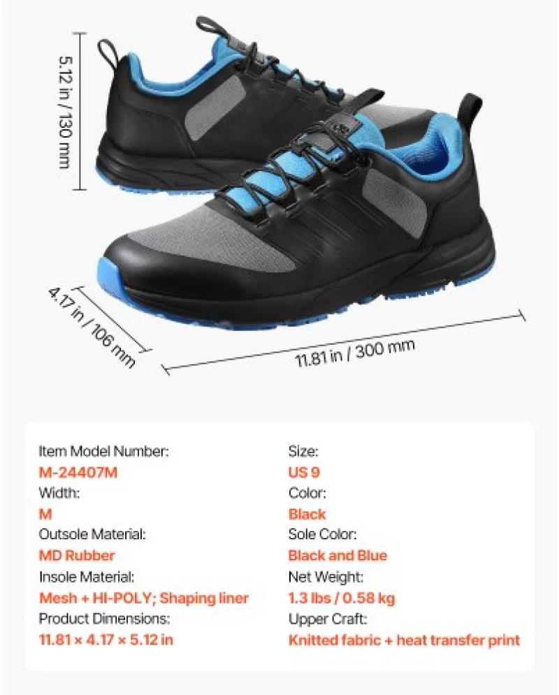 VEVOR Cross Training Shoes M Width Sneakers UK Size 8 Wide Toe Box Shoes Black